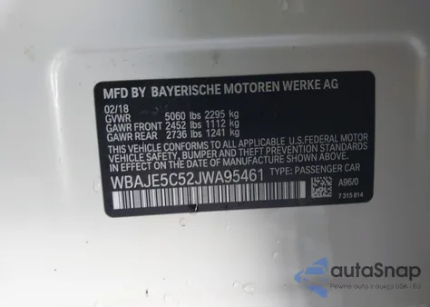 2018 BMW 540I z USA, uszkodzony, nr VIN WBAJE5C52JWA95461